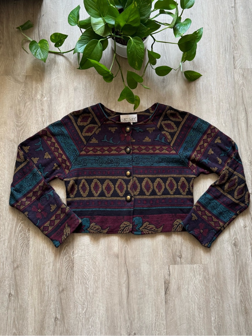 VTG 90’s Aztec Boho Tapestry Cropped Cardigan